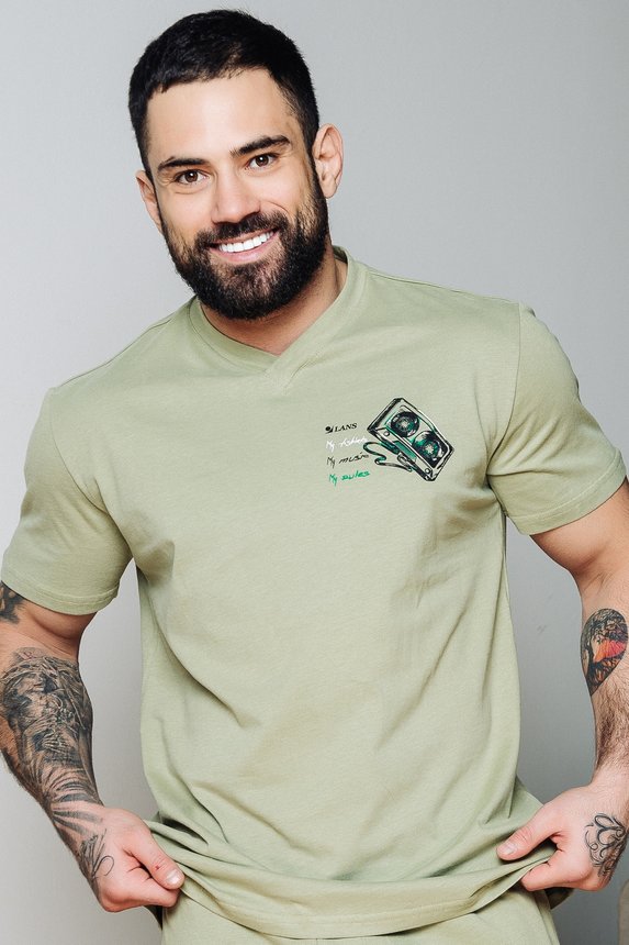 Мужская футболка Lans "Кассета" с V образным вырезом, размер XL, olive